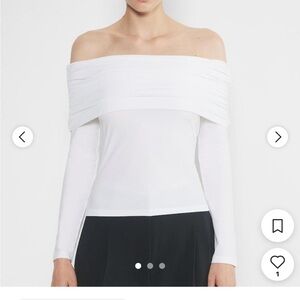 Babaton White Ribbed Off-Shoulder Top